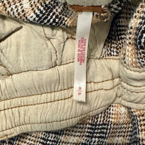 Free People Back Street Pants Plaid Tapered Joggers Tan Brown Sz Small - Picture 11 of 13